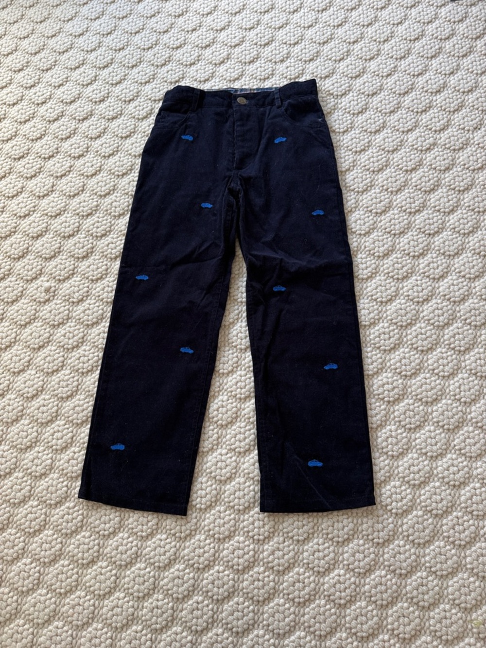 Brand New Florence Eiseman Navy Corduroy Pants with Blue Embroidered Cars